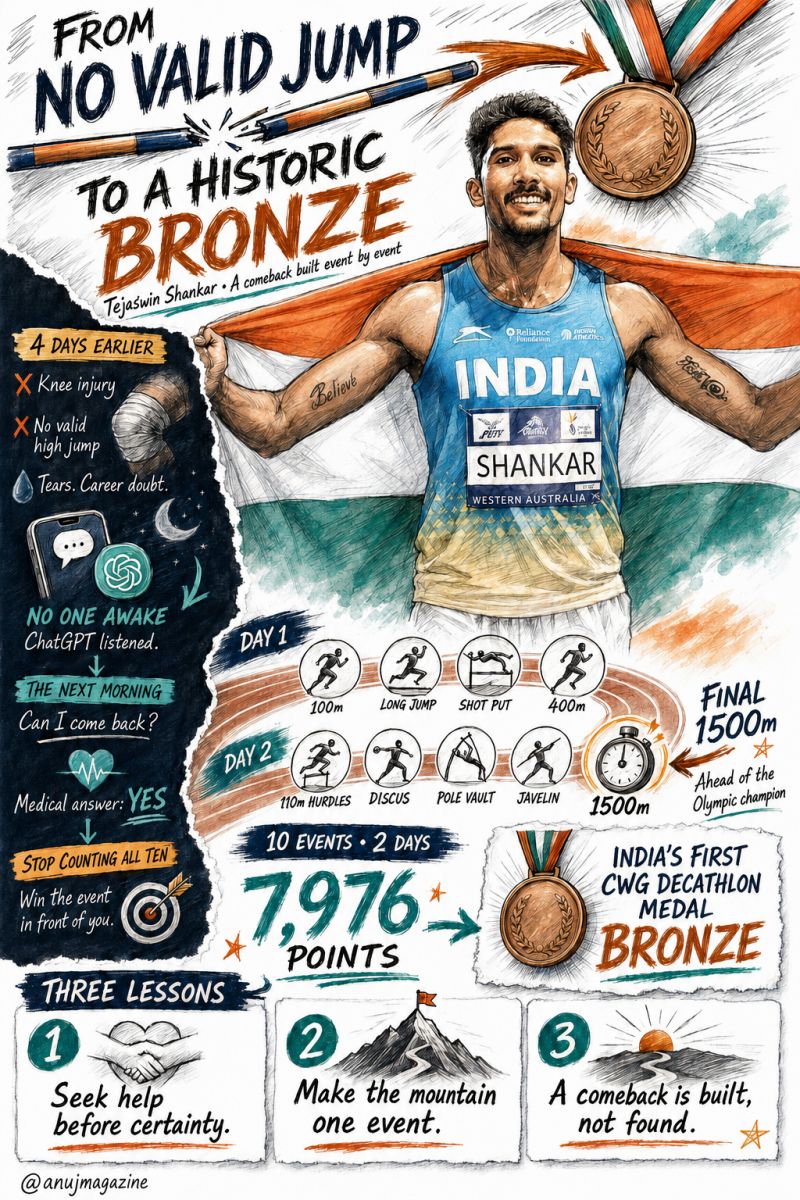 Sketchnote: Tejaswin Shankar's comeback beyond medals